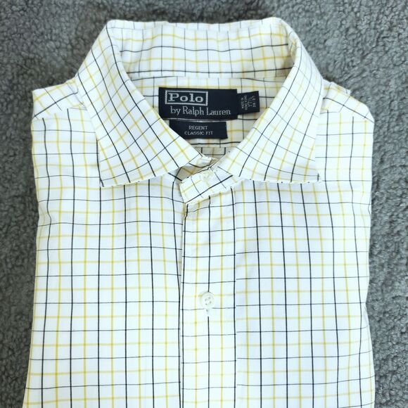 Polo Ralph Lauren Shirt Mens 17.5 36/37 White Blue Check Regent Button Up Pony - Picture 11 of 11